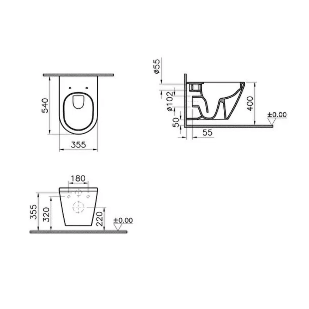 Dimensions de la cuvette WC suspendu ave abattant 7062B003-6170