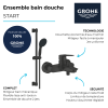 Mitigeur bain douche mécanique GROHE Start 2021 Noir mat + Ensemble de douche 2 jets avec barre Vitalio GROHE Start 110 | Batine