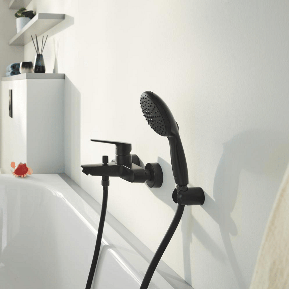 Mitigeur bain douche mécanique GROHE Start 2021 noir mat + Douchette 2 jets Vitalio GROHE Start 110 + Flexible vue de profil