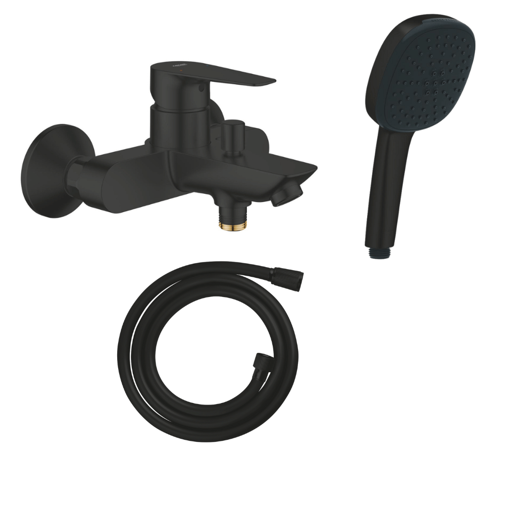 Mitigeur bain douche mécanique GROHE Start Edge 2020 noir mat + Douchette 2 jets Vitalio Comfort 110 + Flexible
