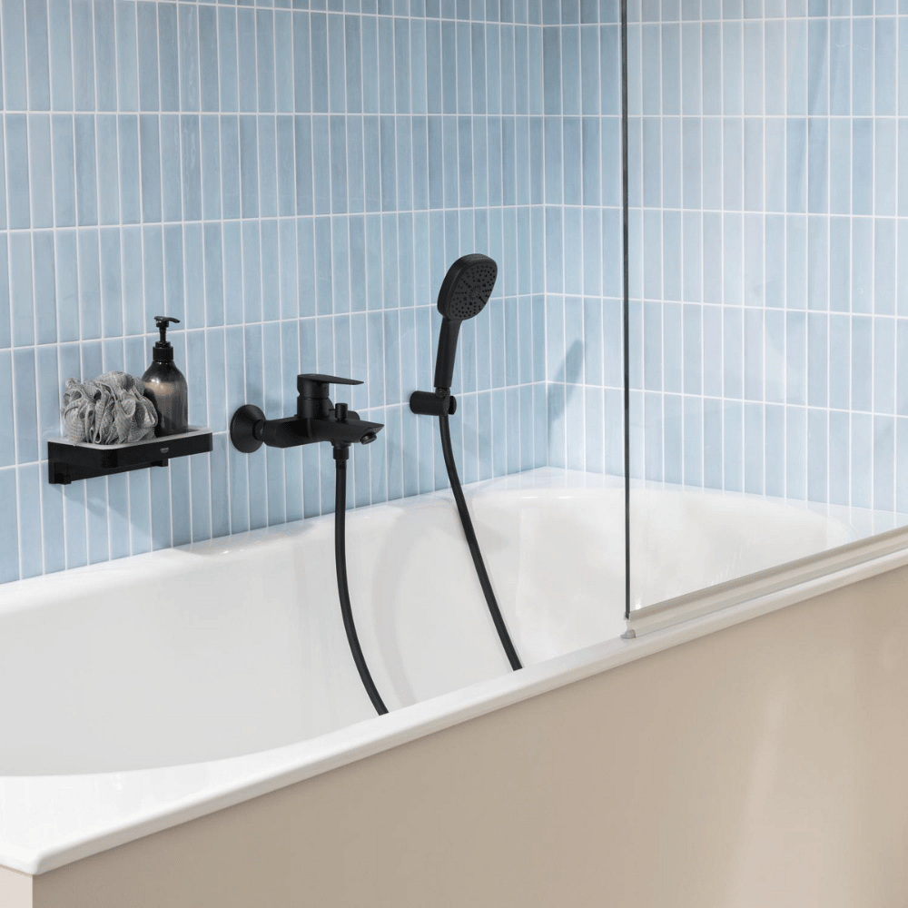 Mitigeur bain douche mécanique GROHE Start Edge 2020 noir mat + Douchette 2 jets Vitalio Comfort 110 + Flexible in situ
