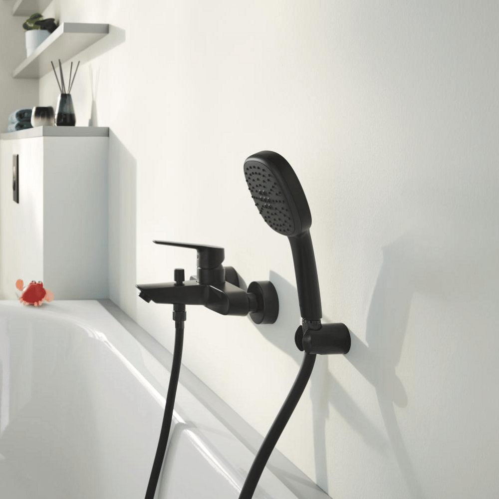 Mitigeur bain douche mécanique GROHE Start 2021 noir mat + Douchette 2 jets Vitalio Comfort 110 + Flexible in situ