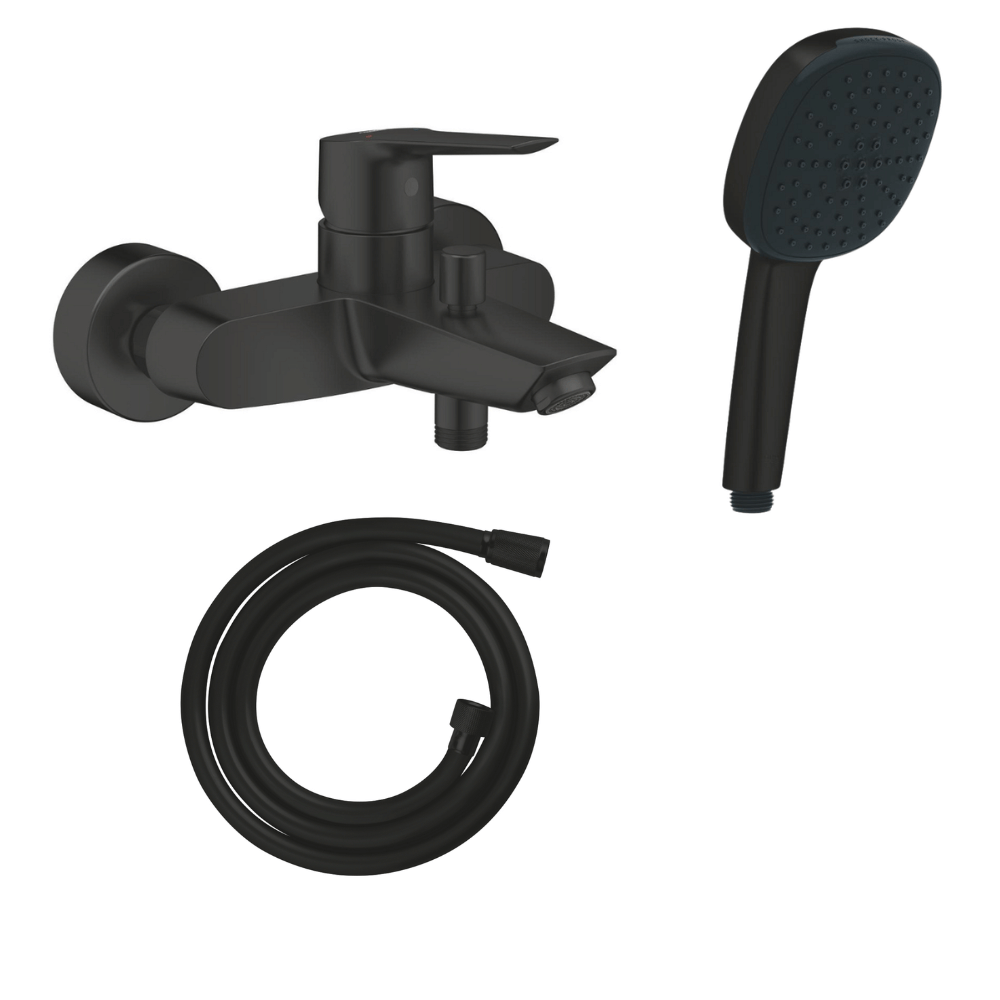 Mitigeur bain douche mécanique GROHE Start 2021 noir mat + Douchette 2 jets Vitalio Comfort 110 + Flexible