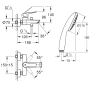 Dimensions du mitigeur bain douche mécanique GROHE Start 2021 noir mat + Douchette 2 jets Vitalio Comfort 110 + Flexible