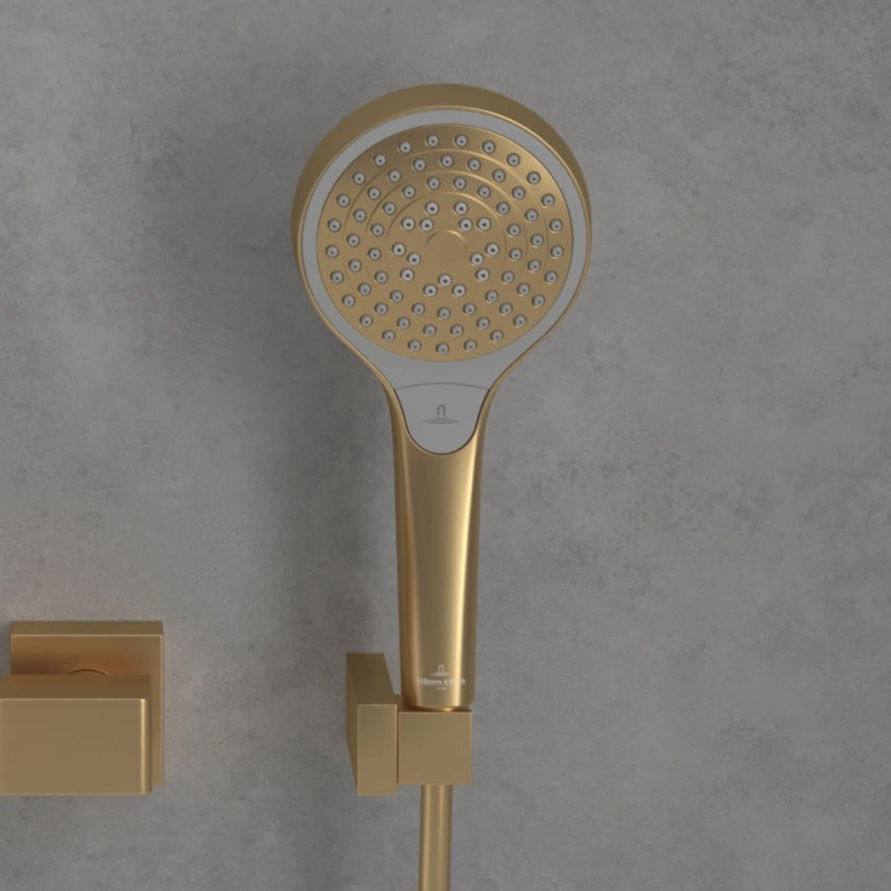 Ambiance Pommeau de douche VILLEROY & BOCH Verve Showers 3 jets + Flexible de douche Universal Showers 160 cm doré