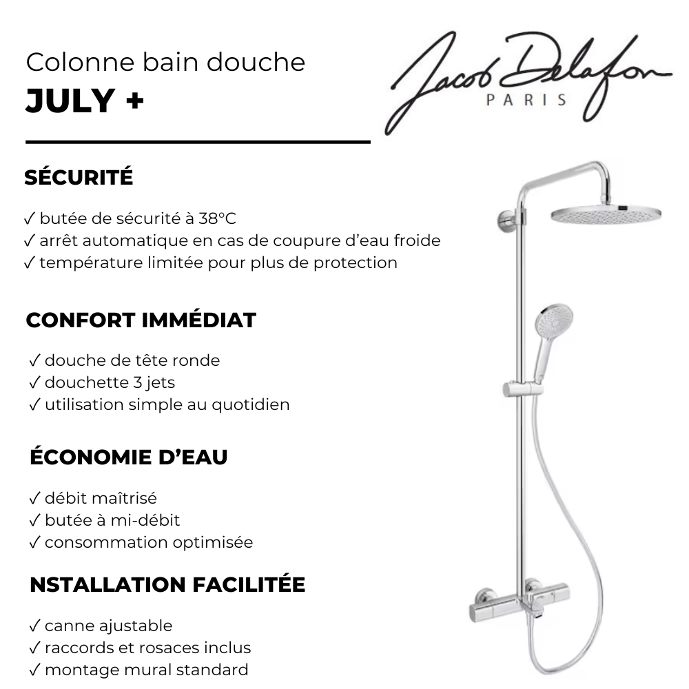 Colonne bain douche thermostatique JACOB DELAFON July+ chromé 3