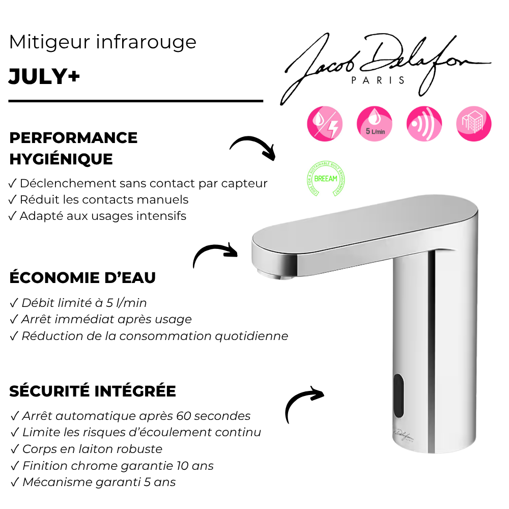 Mitigeur infrarouge JACOB DELAFON July+ chromé point fort
