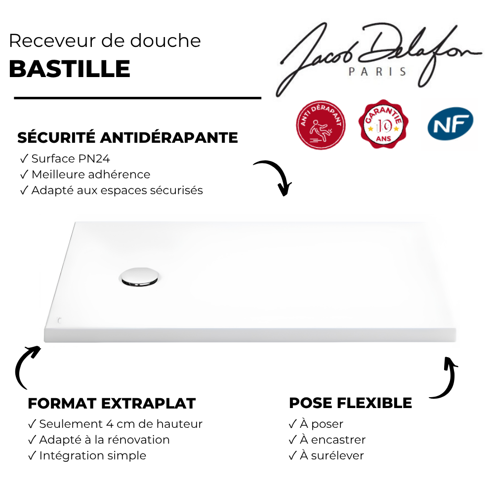 Receveur de douche JACOB DELAFON Bastille céramique 3
