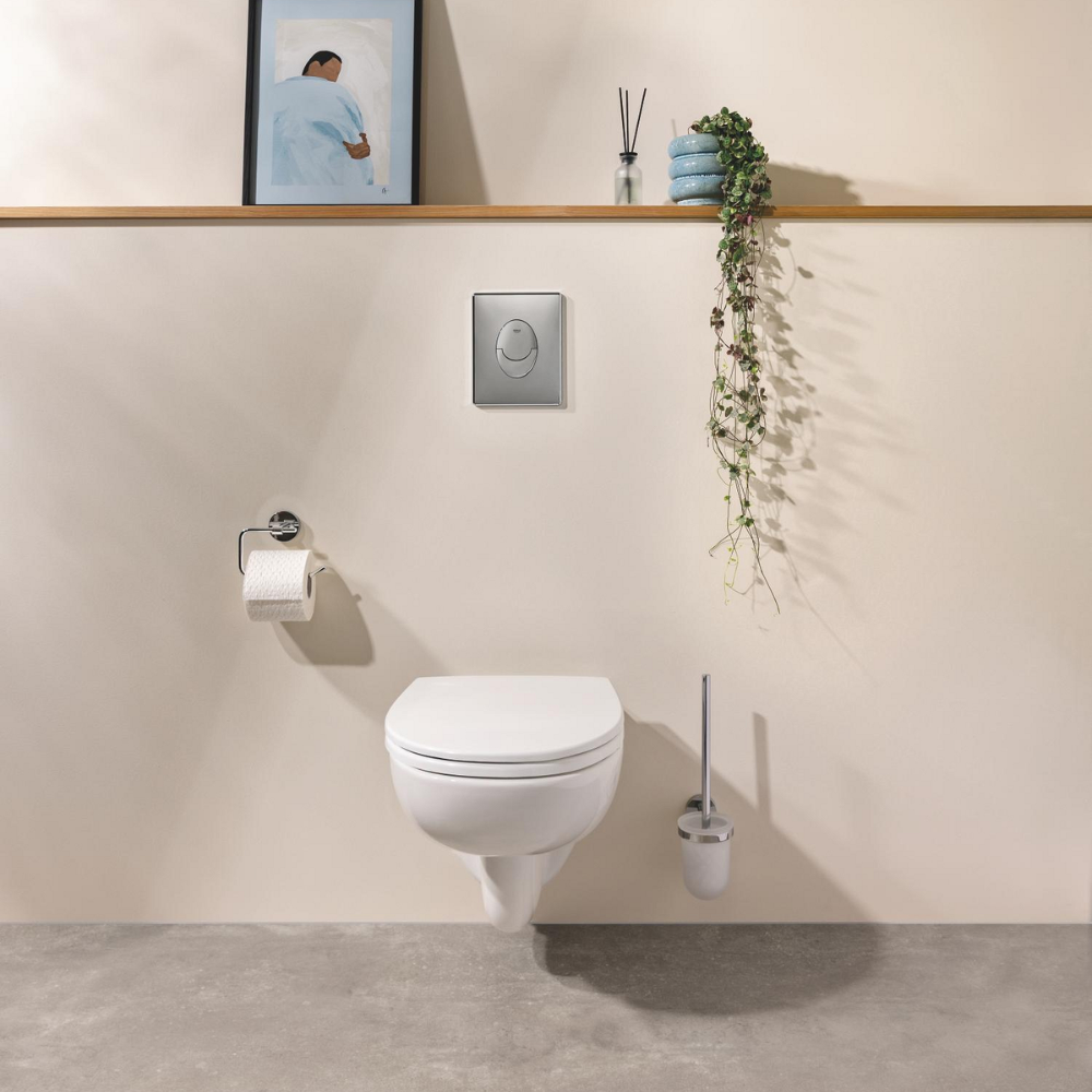 Pack WC suspendu sans bride GROHE Bau ceramic + Bâti support Solido + abattant + plaque ovale blanc alpin
