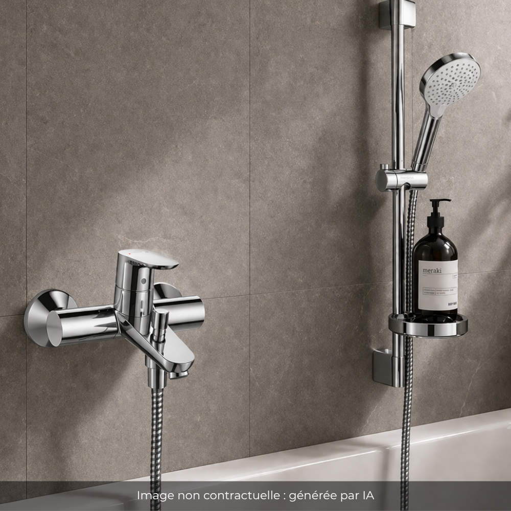 Ambiance Pack mitigeur baignoire mécanique HANSGROHE Focus C2 chromé + Ensemble de douche Crometta 2 jets blanc/chromé