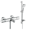Pack mitigeur baignoire thermostatique HANSGROHE Ecostat Comfort chromé + Ensemble de douche Crometta 2 jets blanc/chromé
