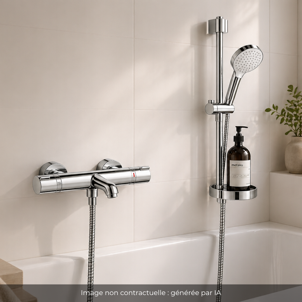 Ambiance Pack mitigeur baignoire thermostatique HANSGROHE Ecostat Comfort chromé + Ensemble de douche Crometta 2 jets