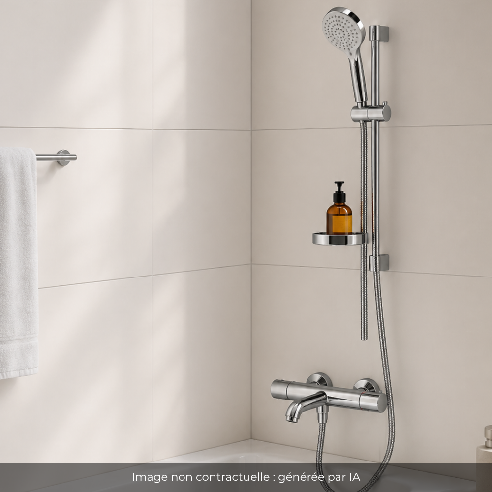 Ambiance Pack mitigeur baignoire thermostatique HANSGROHE Ecostat 1001 CL chromé + Ensemble de douche Crometta 2 jets