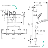 Schémas Pack mitigeur baignoire thermostatique HANSGROHE Ecostat 1001 CL chromé + Ensemble de douche Crometta 2 jets
