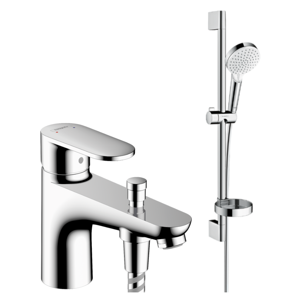 Pack mitigeur baignoire mécanique HANSGROHE Vernis Blend C2 chromé + Ensemble de douche Crometta 2 jets blanc/chromé