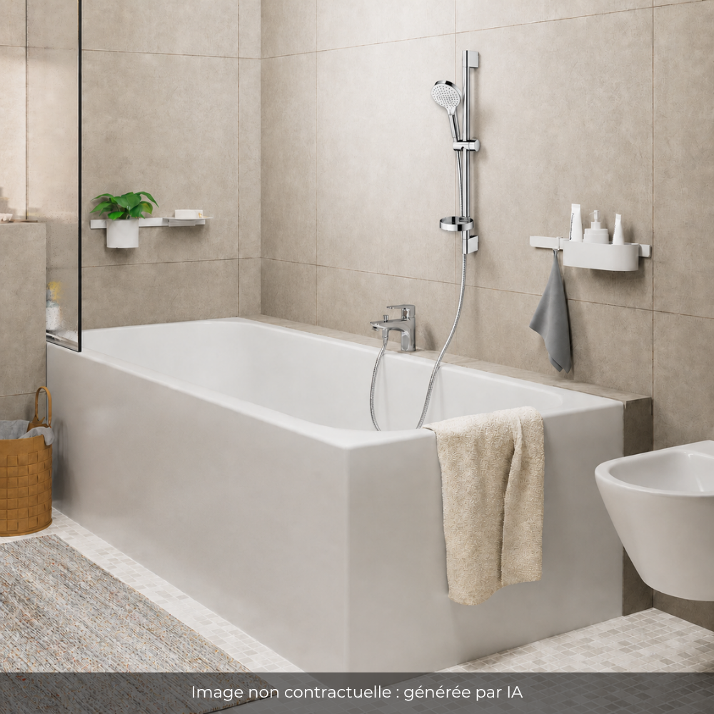 Ambiance Pack mitigeur baignoire mécanique HANSGROHE Vernis Blend C2 chromé + Ensemble de douche Crometta 2 jets blanc/chromé