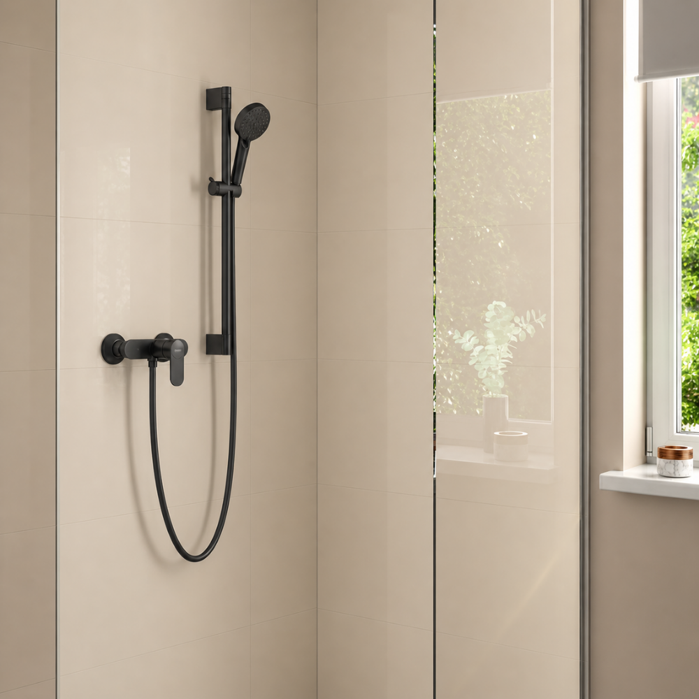 Ambiance Pack mitigeur douche mécanique HANSGROHE Vernis Blend + Ensemble pommeau Vernis Blend EcoSmart 2 jets