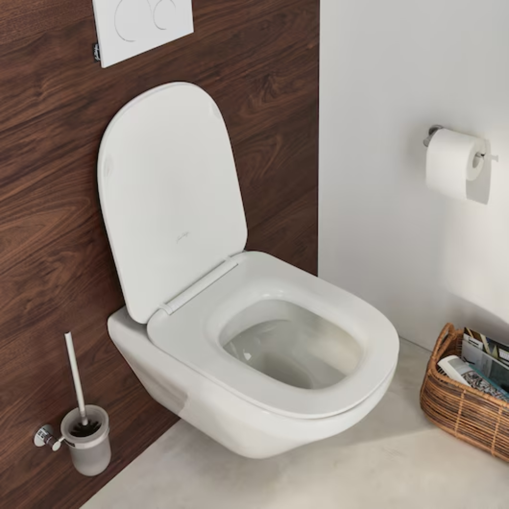 Pack cuvette WC suspendu sans bride JACOB DELAFON Moderne Life avec abattant frein de chute déclipsable  + bâti support + plaque