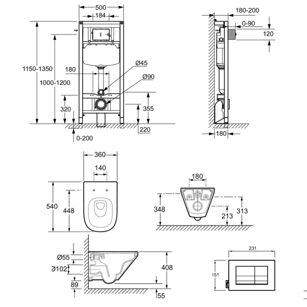Pack cuvette WC suspendu sans bride JACOB DELAFON Moderne Life avec abattant frein de chute déclipsable  + bâti support + plaque