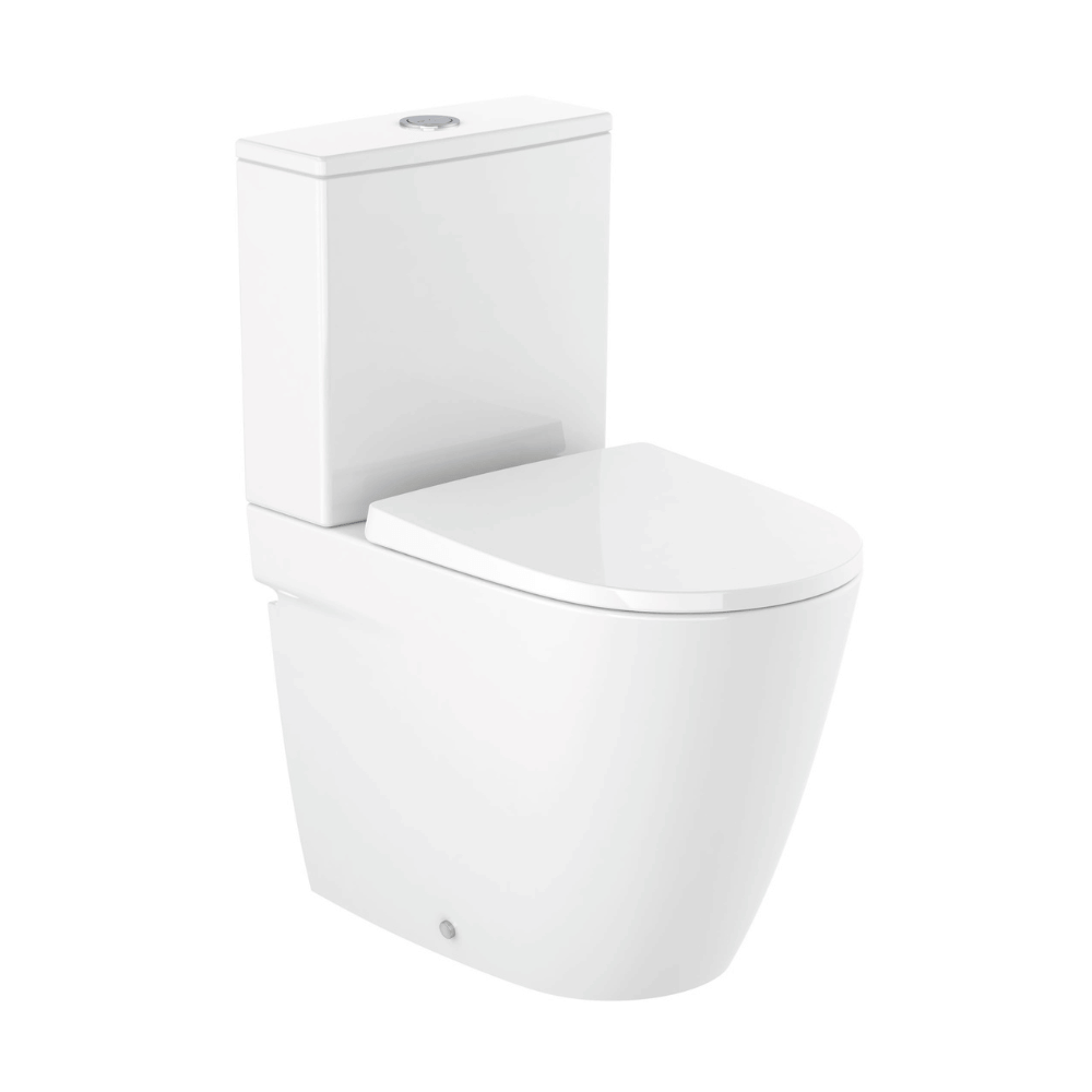 WC à poser compact sans bride sortie réversible ROCA Ona blanc brillant avec abattant frein de chute