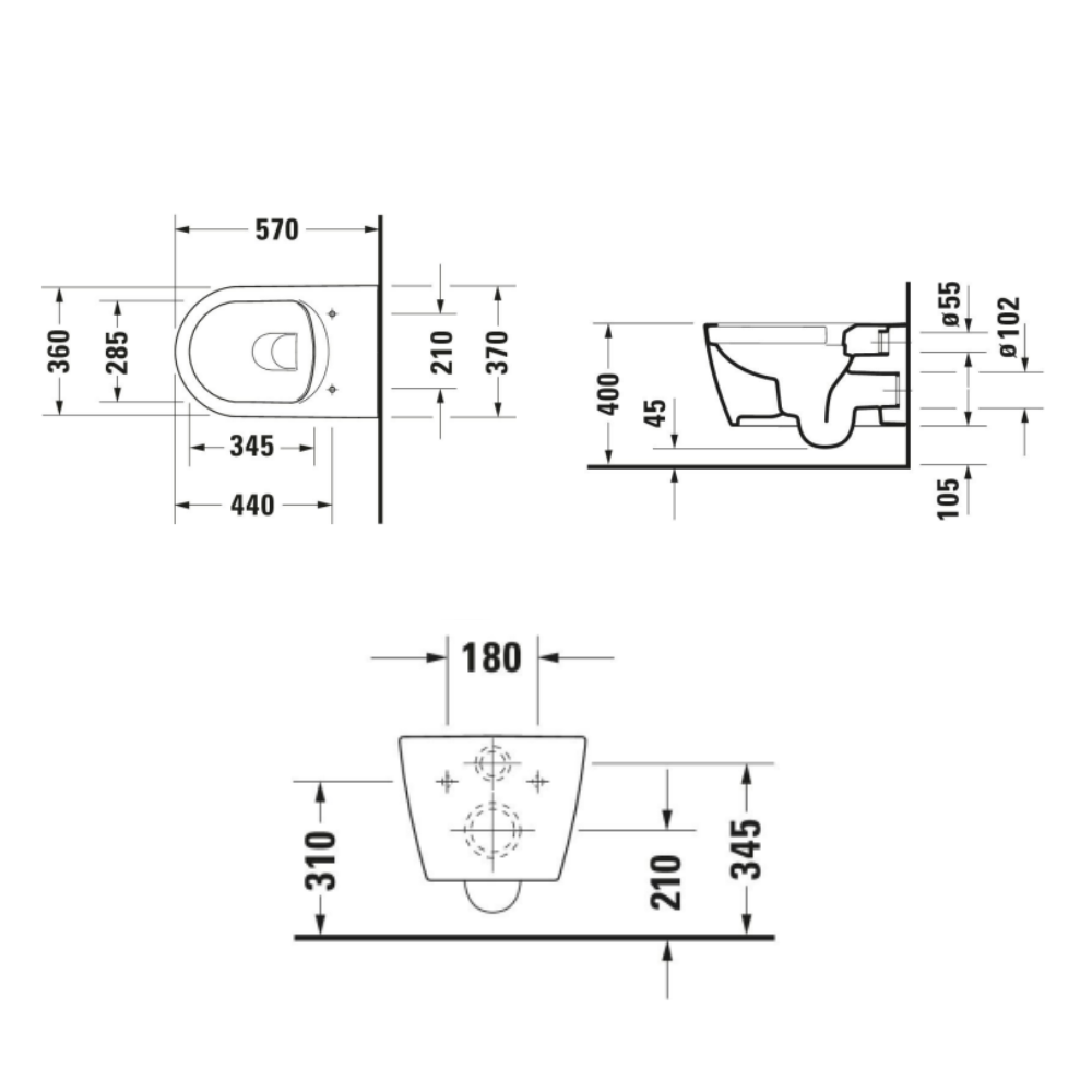Pack cuvette WC suspendu sans bride DURAVIT ME by Starck 374x570 avec abattant frein de chute