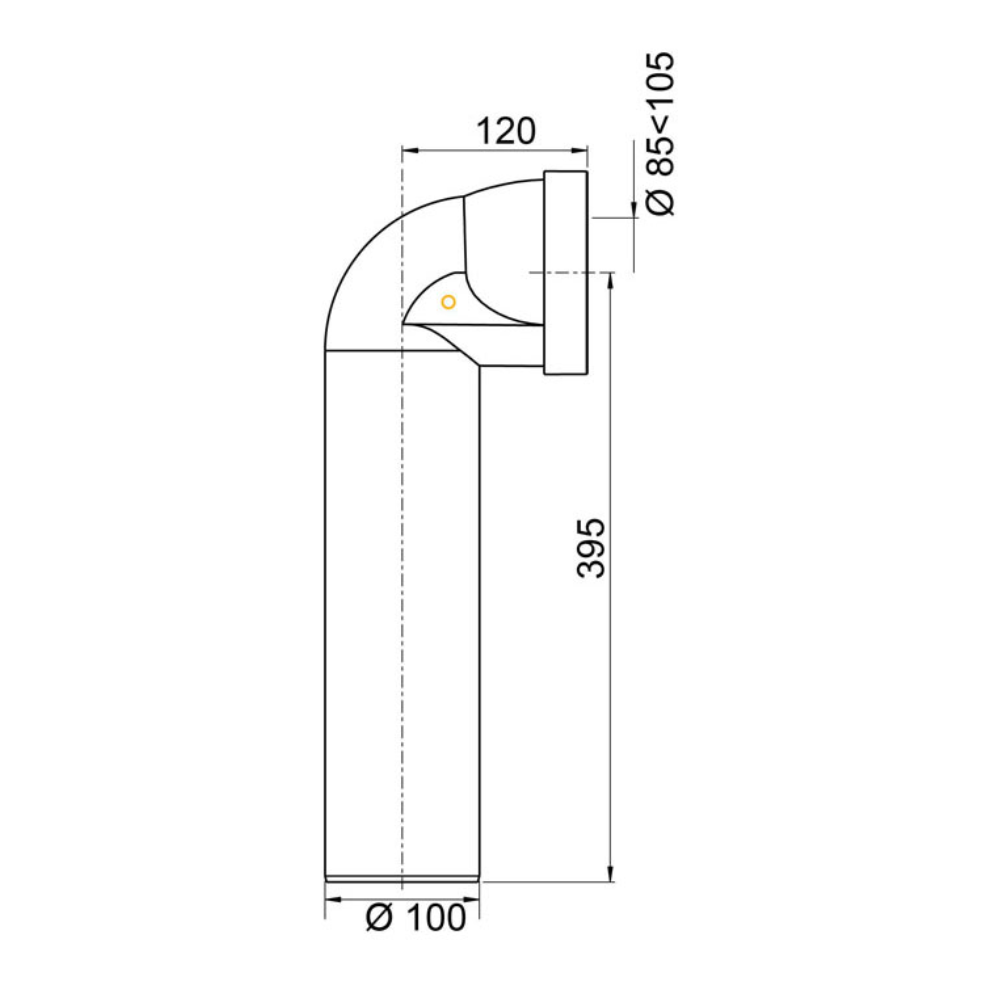 Pipe WC rigide WIRQUIN ABS longue coudée mâle D100 blanc schéma