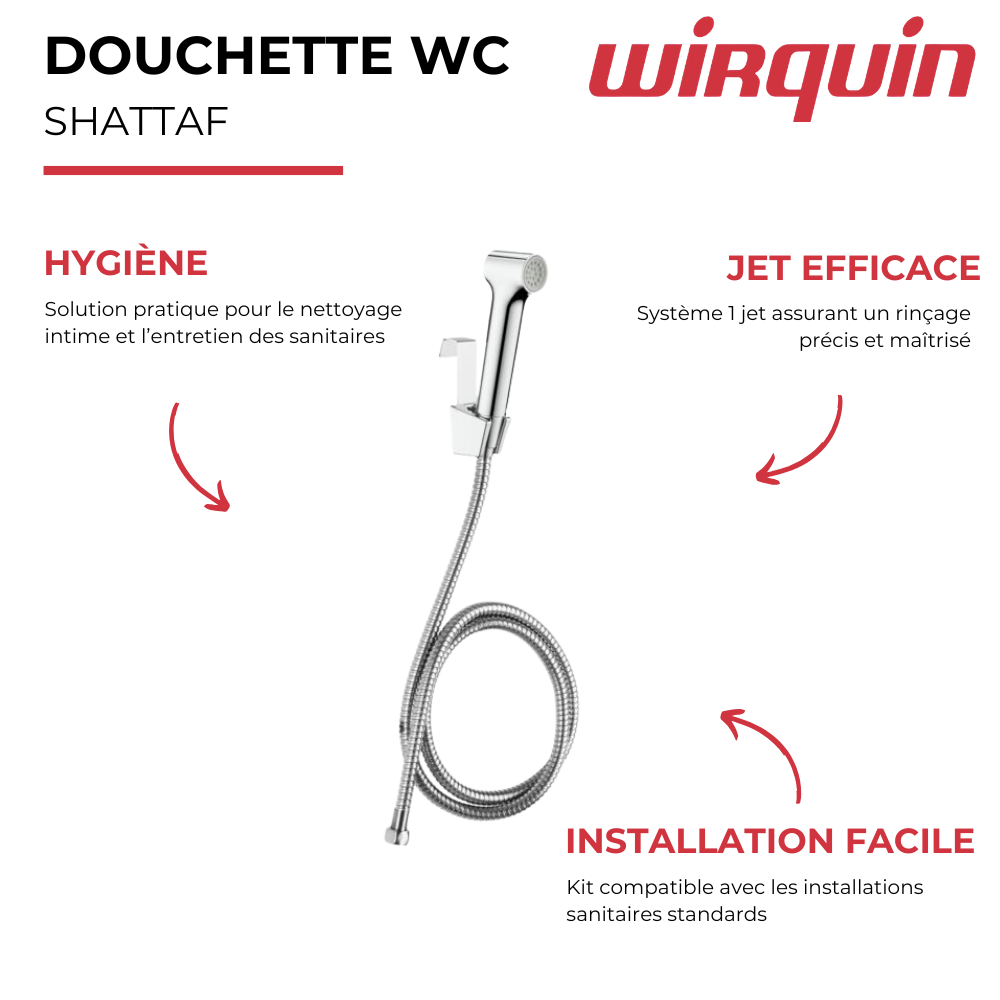 Kit douchette WC WIRQUIN Shattaf 1 jet chromé présentation