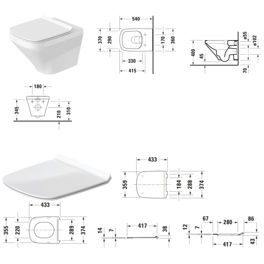 Cuvette WC suspendu sans bride DURAVIT DuraStyle avec abattant frein de chute déclipsable