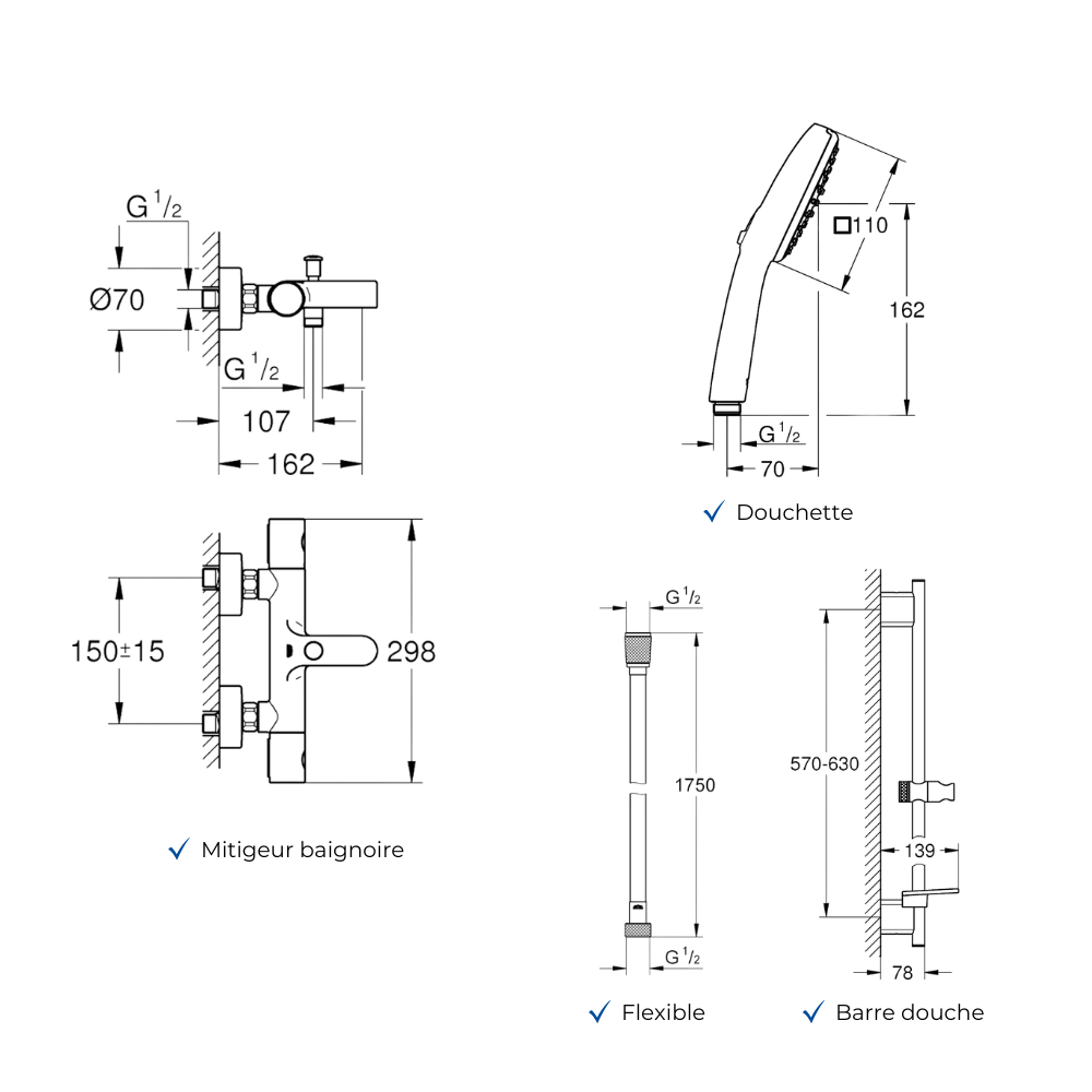 Ensemble GROHE Grohtherm 800 Cosmopolitan schéma