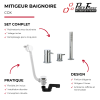 Ensemble bain Paini Cox chromé avec vidage blanc mat présentation