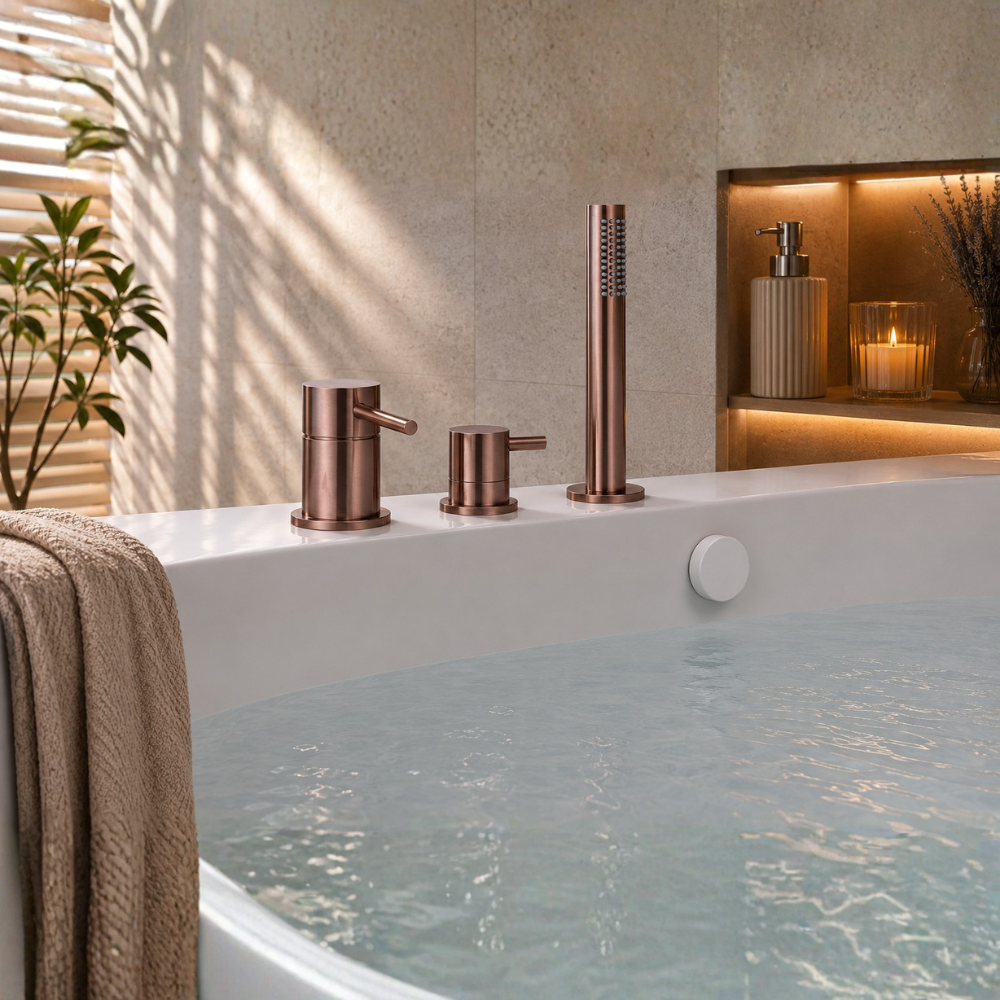 Ensemble bain Paini Ortence + Vidage bronze cuivré ambiance