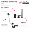Mitigeur bain douche mécanique sur table PAINI Cox + Vidage remplissage trop plein et bonde clic-clac siphon 90cm PAINI | Batine