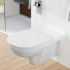 Zoom sur la cuvette WC suspendu PMR sans bride VILLEROY & BOCH ViCare blanc + Abattant