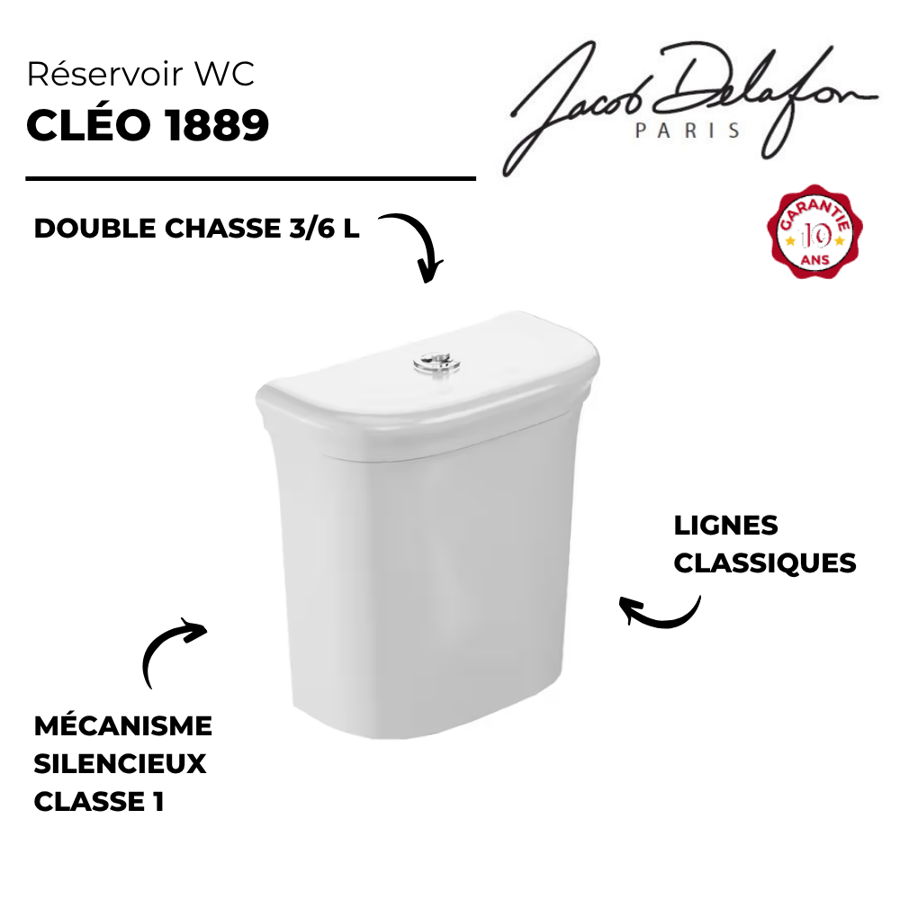 Réservoir WC 3/6L JACOB DELAFON Cléo 1889 blanc brillant 3