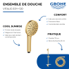 Douchette Vitalio Joy+ 120 + Barre de douche GROHE Rainshower + Flexible 175 cm Cool Sunrise présentation