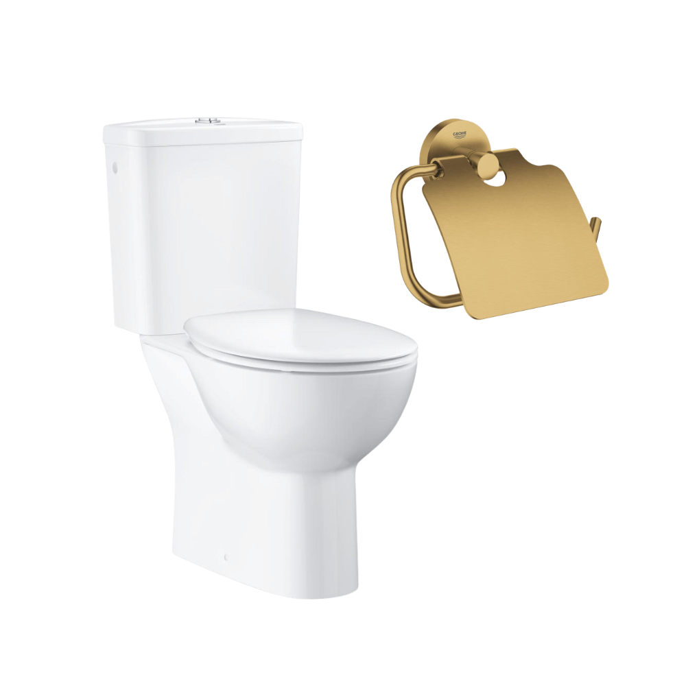 Pack WC à poser sans bride GROHE Quickfix abattant déclipsable + Dérouleur de papier mural Cool Sunrise face