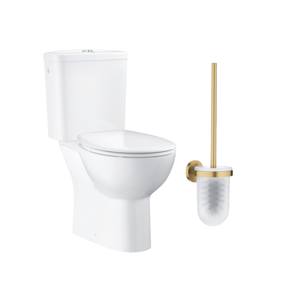 Pack WC à poser sans bride GROHE Quickfix abattant déclipsable + Porte-balai WC Cool Sunrise face