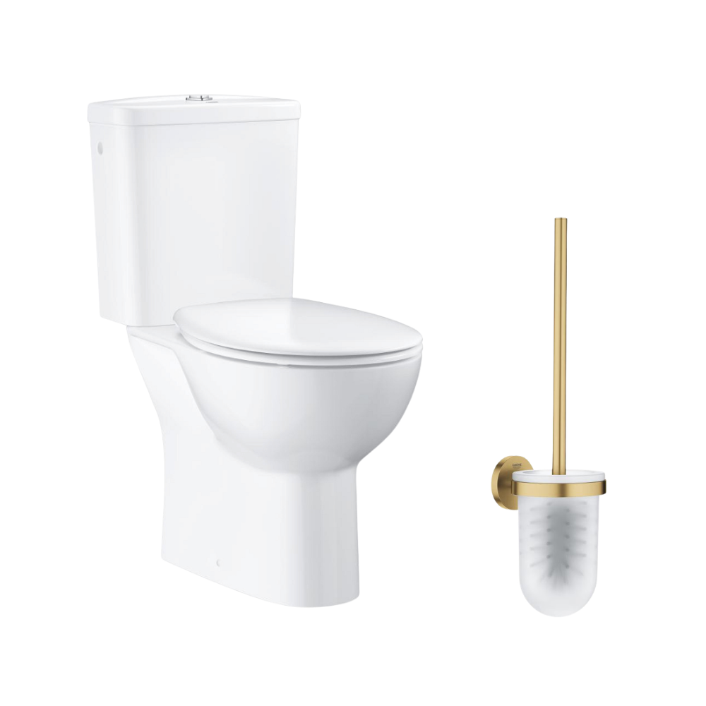 Pack WC à poser sans bride GROHE abattant frein de chute déclipsable + Porte-balai WC Cool Sunrise face