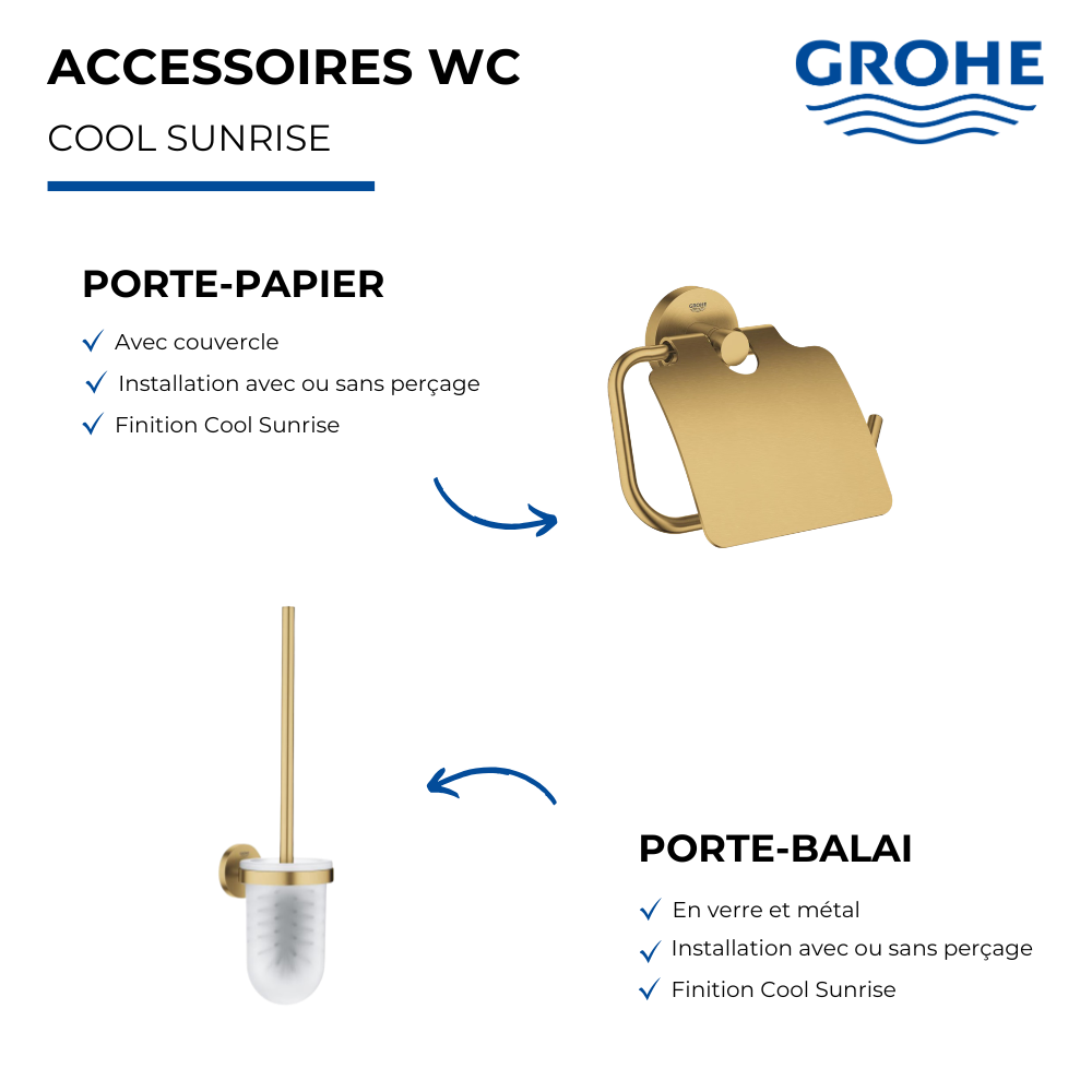 Dérouleur papier mural GROHE Start + Porte-balai WC Cool Sunrise présentation