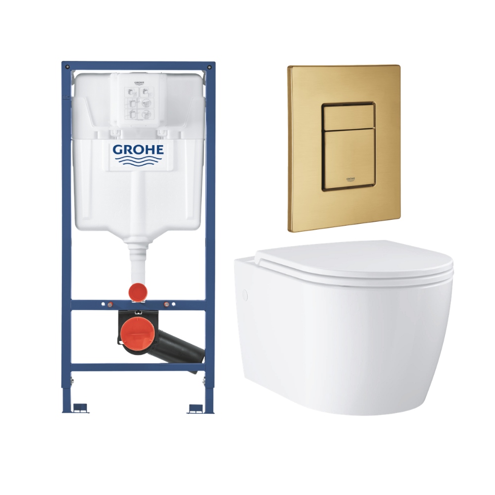 Pack bâti-support GROHE Rapid SL applique + WC suspendu sans bride caréné abattant Start + Plaque commande Cool Sunrise face
