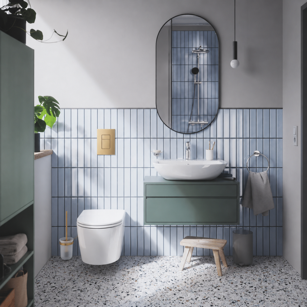 Pack bâti-support GROHE Rapid SL applique + WC suspendu sans bride caréné abattant Start + Plaque commande Cool Sunrise ambiance