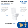 WC à poser sans bride GROHE Quickfix + Abattant frein de chute + Dérouleur papier mural + Porte-balai Cool Sunrise | Batinea