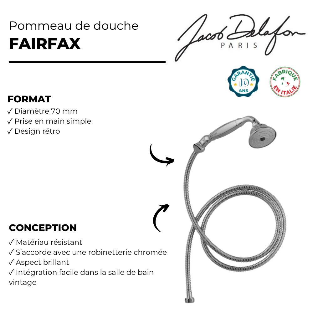 Douchette à main rétro vintage Fairfax Jacob Delafon + flexible