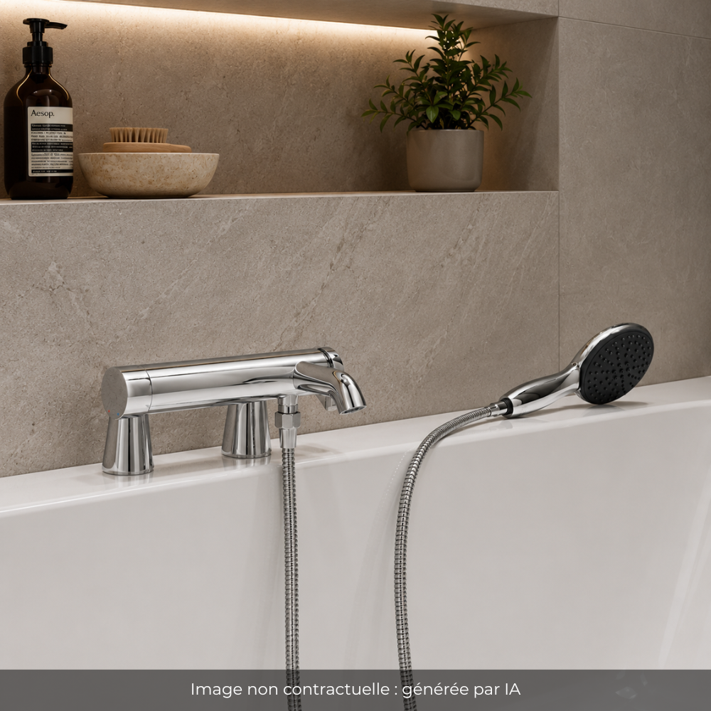 Ensemble GROHE Essence avec colonnettes Idro'Flex douchette ronde ambiance