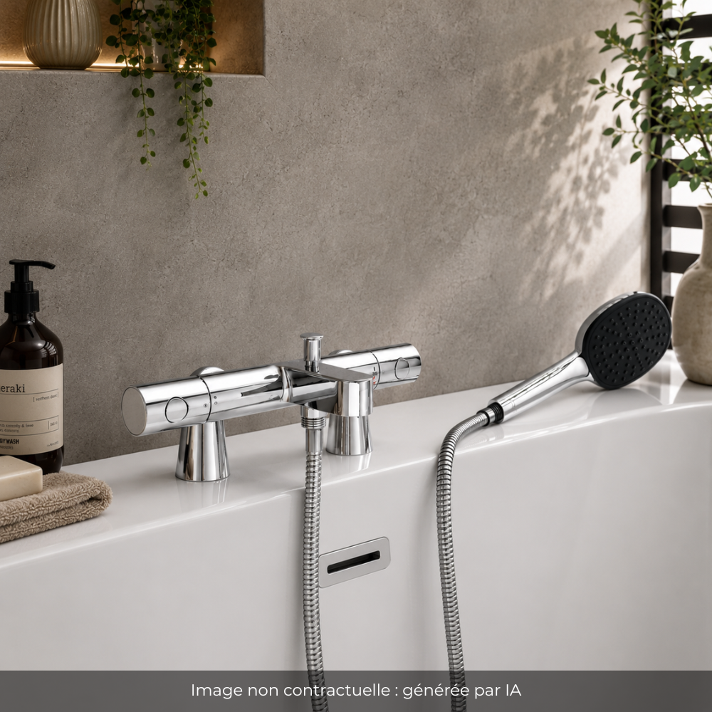 Ensemble GROHE Grohtherm 800 Cosmopolitan 1/2 avec colonnettes douchette carrée ambiance