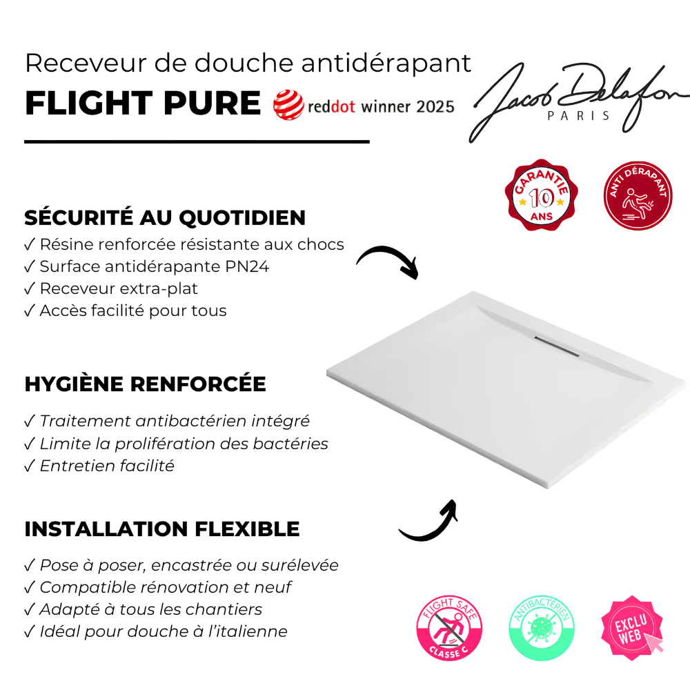 Receveur de douche JACOB DELAFON Flight Pure acrylique