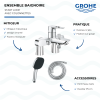 Ensemble GROHE Start Loop avec colonnettes douchette carrée présentation