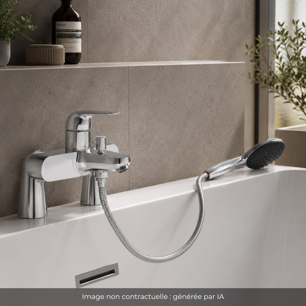 Ensemble GROHE Swift avec colonnettes douchette ronde ambiance