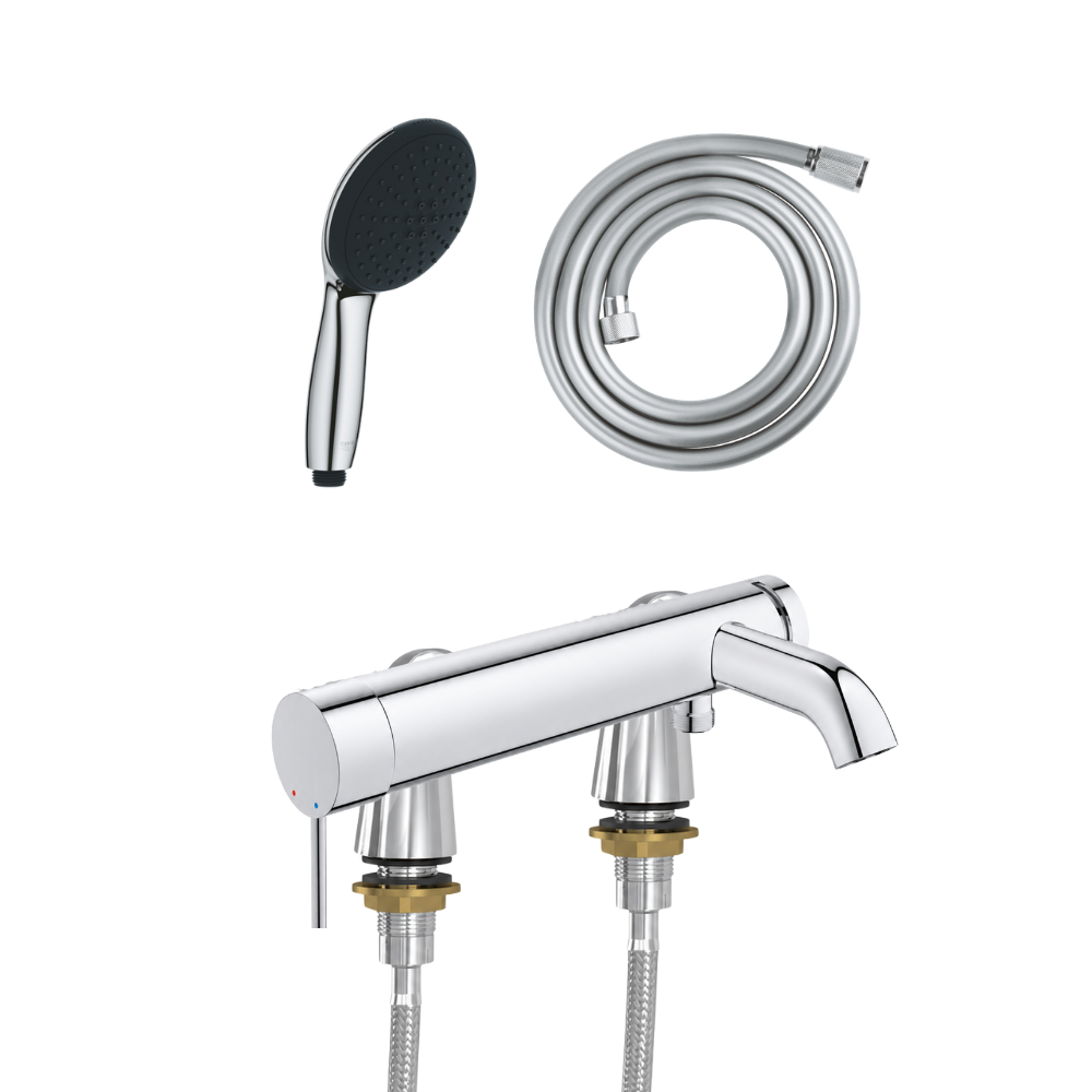 Ensemble GROHE Essence avec colonnettes Idro'Flex douchette ronde face