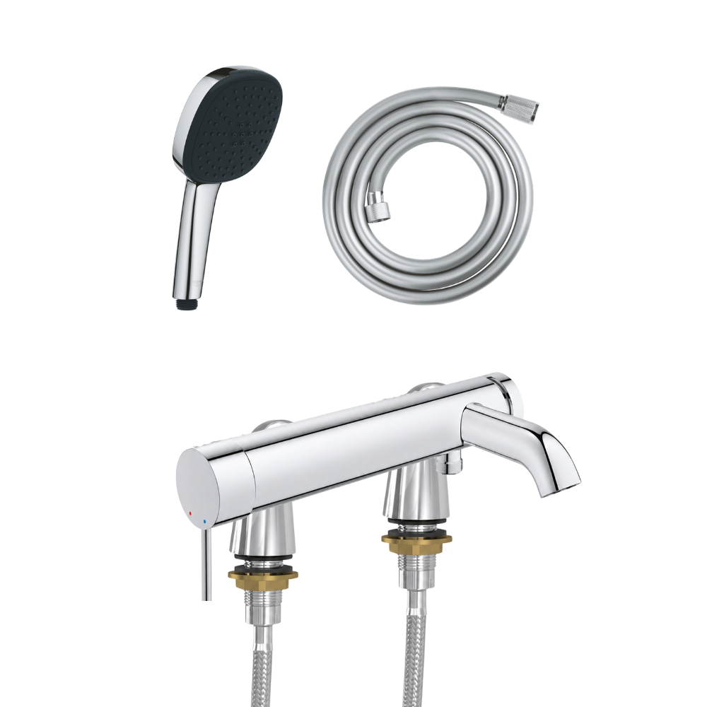 Ensemble GROHE Essence avec colonnettes Idro'Flex douchette carrée face